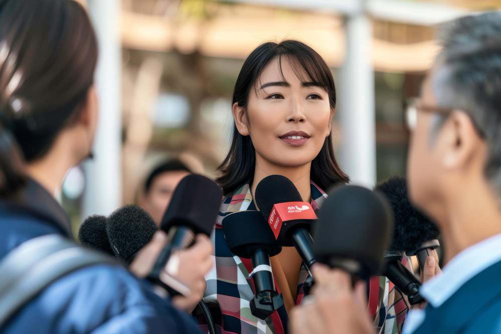 A spokesperson talking at a press conference and press release.